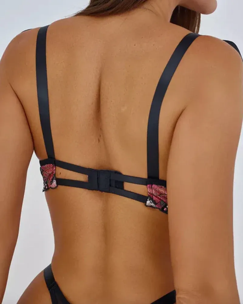 Butterfly Mesh Embroidery See-Through Temptation Sexy Lingerie Set