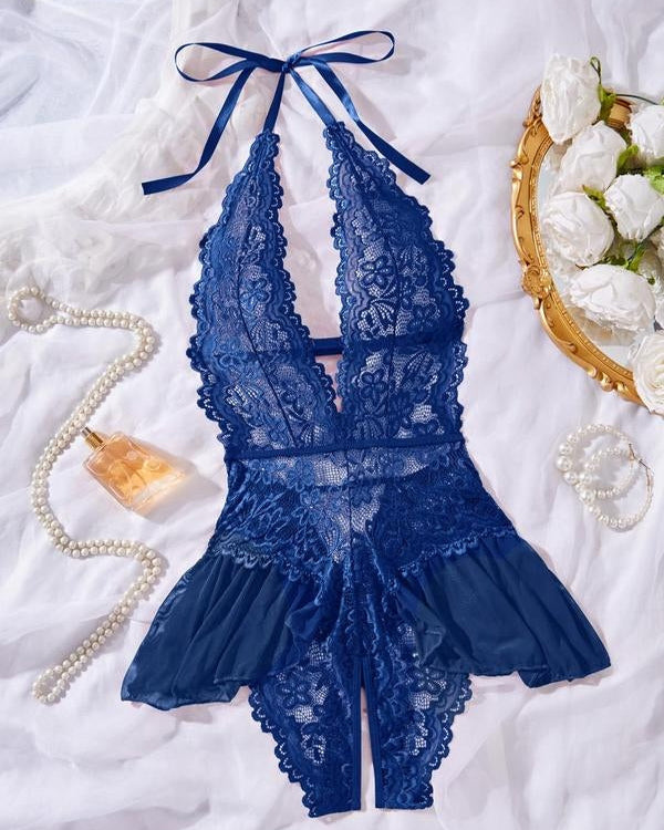 Women's Solid Color Lace Sexy Breathable Lingerie Teddy Bodysuit