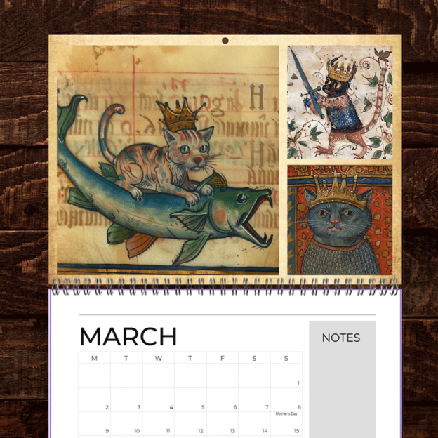 Medieval Cats with Crowns Calendar 2026