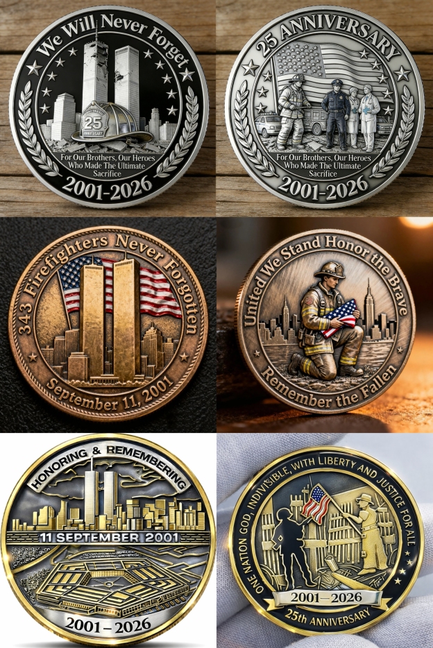 9/11 25th Anniversary Memorial Challenge Coin Set