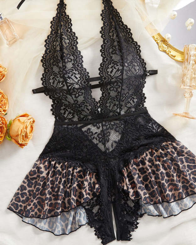 Women's Solid Color Lace Sexy Breathable Lingerie Teddy Bodysuit