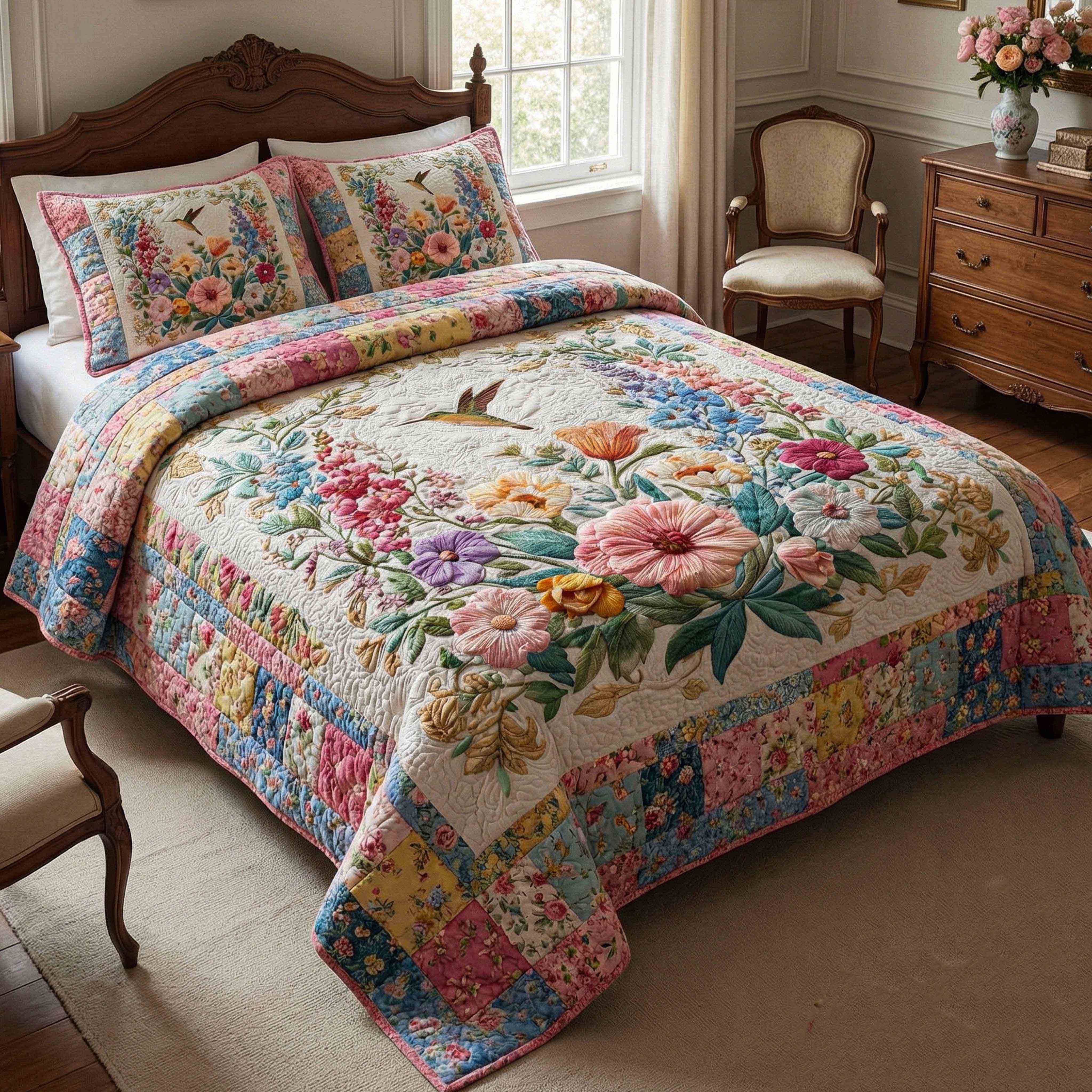 Blossom Fields 3-Piece Quilted Bedding Set