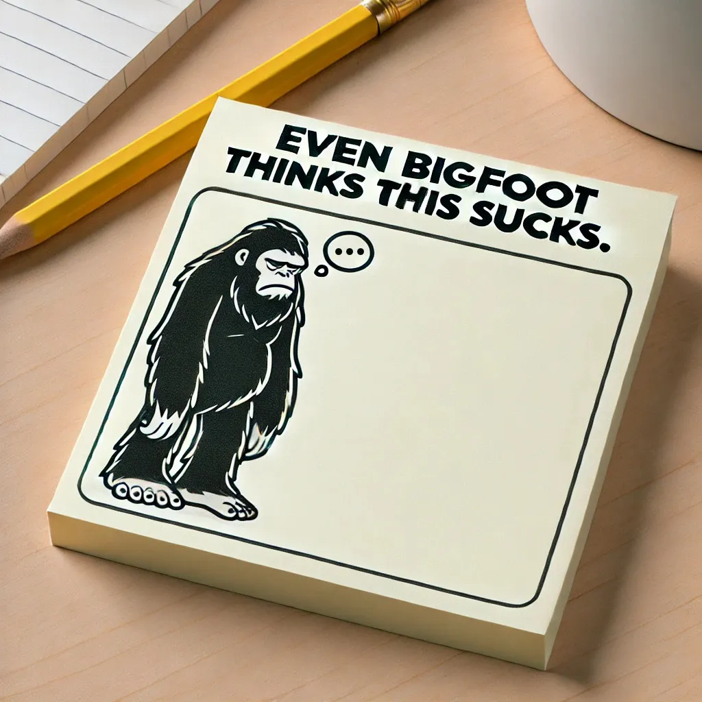🦶🗯️ Bigfoot’s Brutal Sticky Notes – For When Words Fail But Rage Prevails