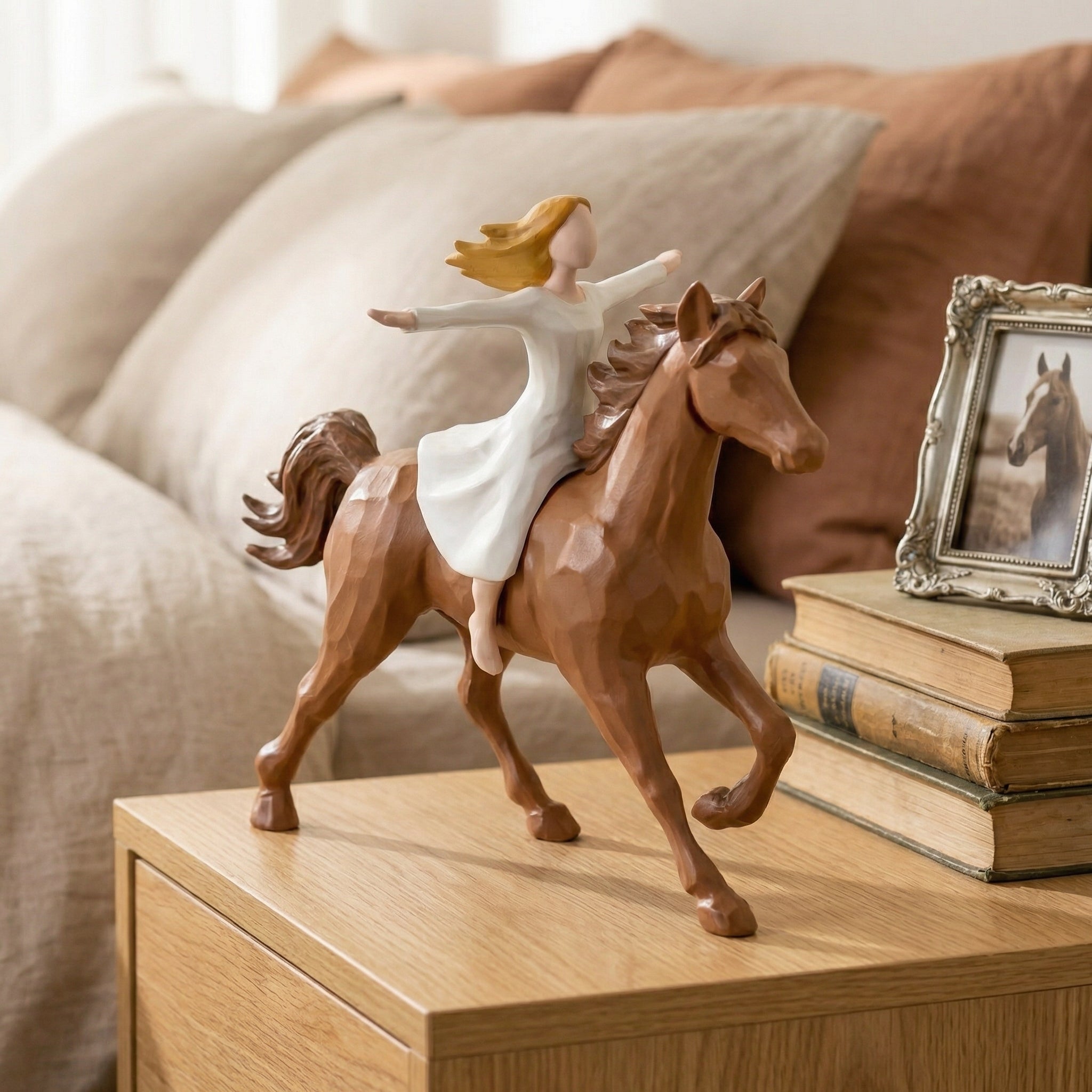 Handmade Resin Girl Riding Horse Figurine