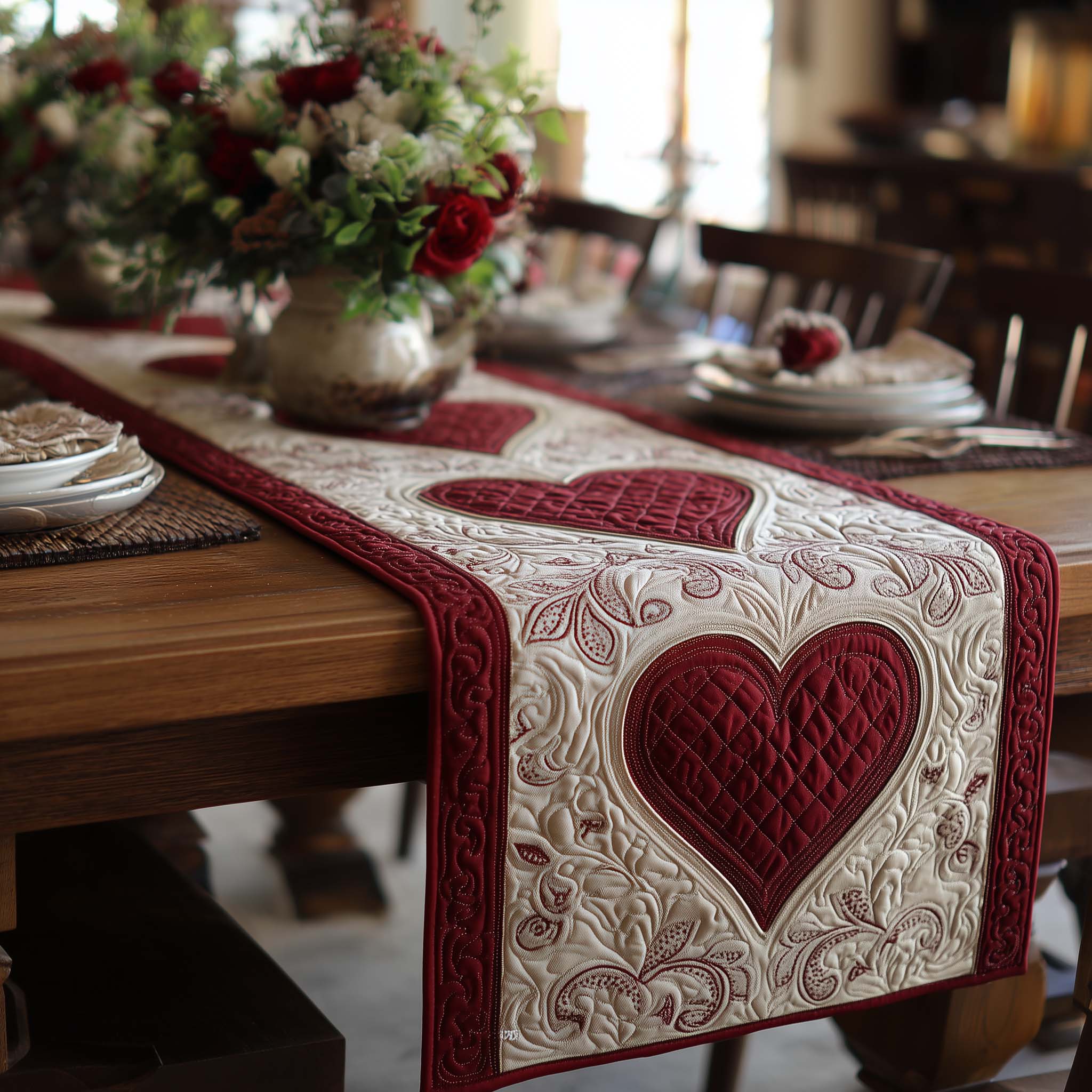 Crimson Heartloom Quilted Table Runner