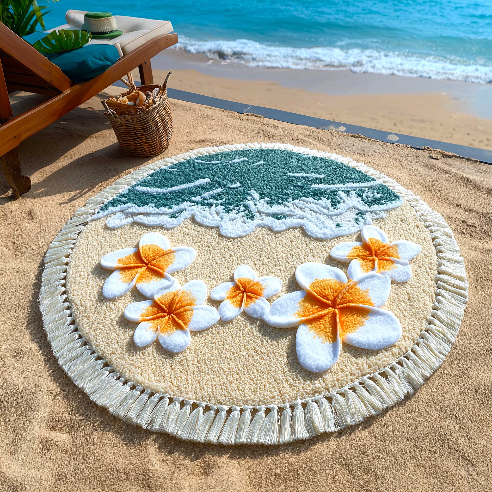 Plumeria Round Beach Towel