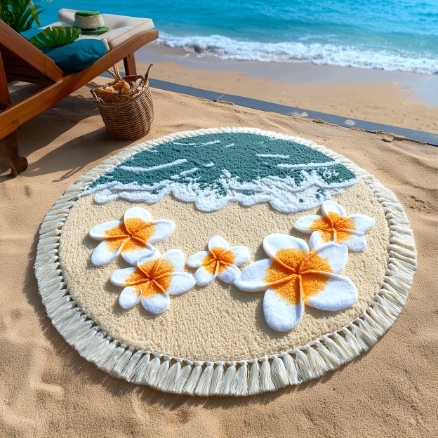 Plumeria Round Beach Towel 