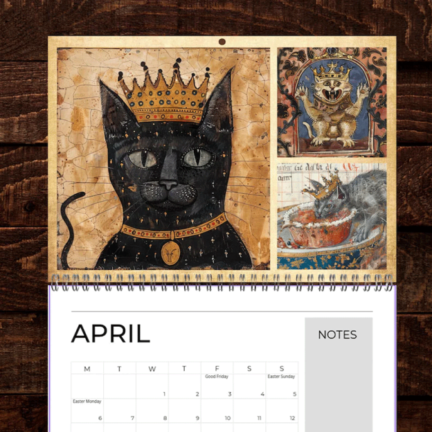 Medieval Cats with Crowns Calendar 2026