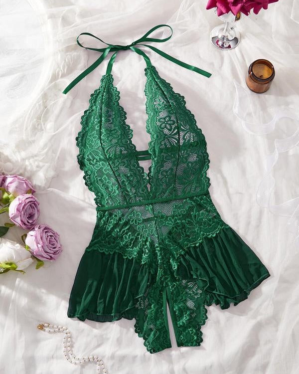 Women's Solid Color Lace Sexy Breathable Lingerie Teddy Bodysuit