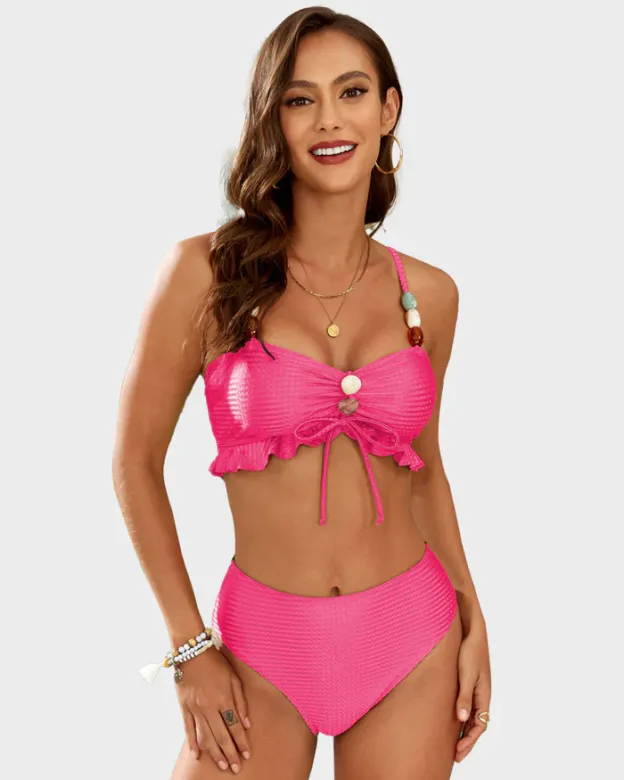  Stylish Beaded Satin Bikini Set