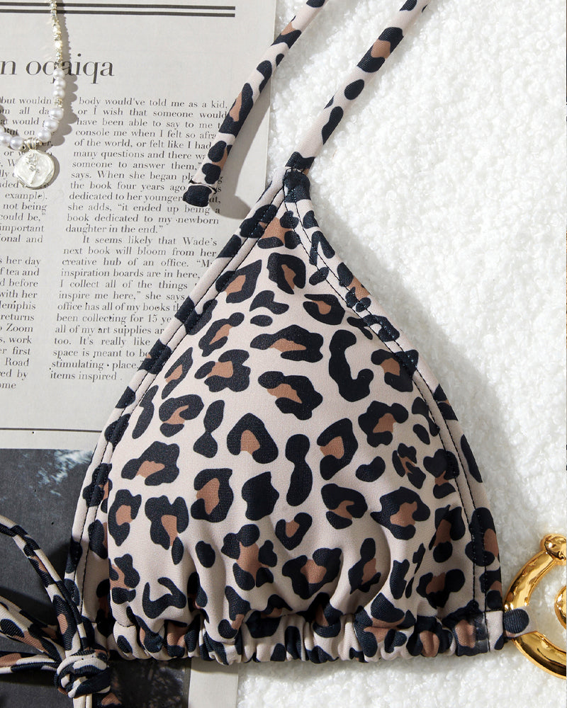 Retro Floral Leopard Print Beach Vacation Bikini