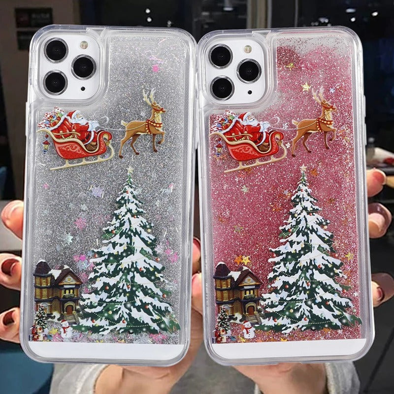 Christmas theme flash powder iPhone mobile phonecase for iPhone