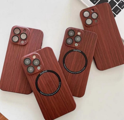 Walnut wood grain phone case comes with lens film