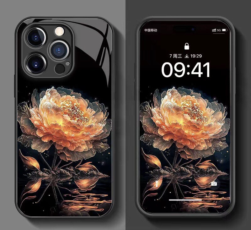 New Tempered Glass Mysterious Flower Phone Case