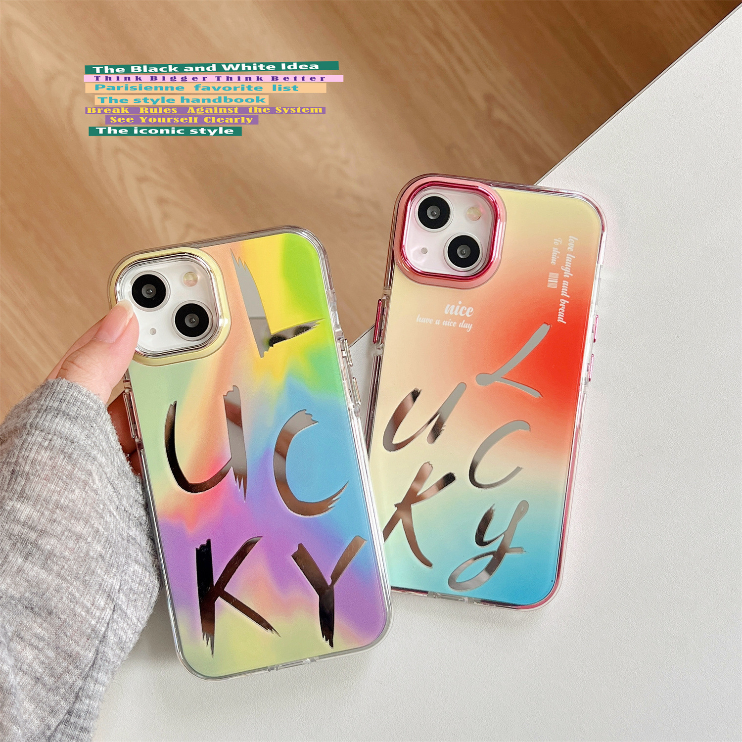 Mirror Letter Rendering Phone Case with Lens Protection
