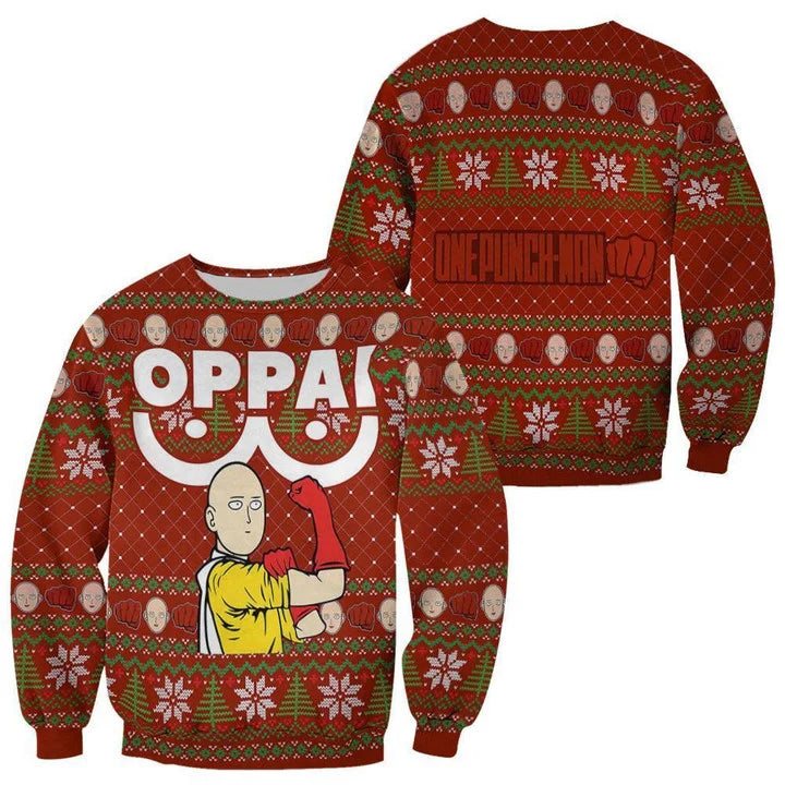 Ugly Christmas Sweater - One Punch Man Saitama Oppai-AstyleStore