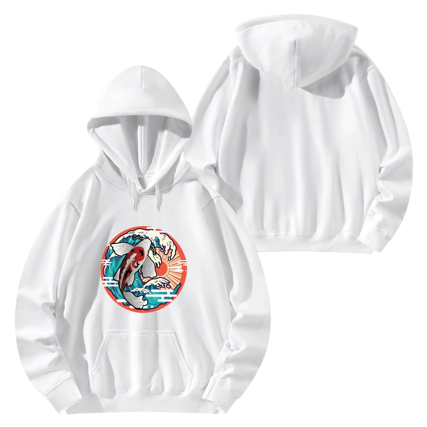 Printed Hoodie - Lucky Fish Japanese Style