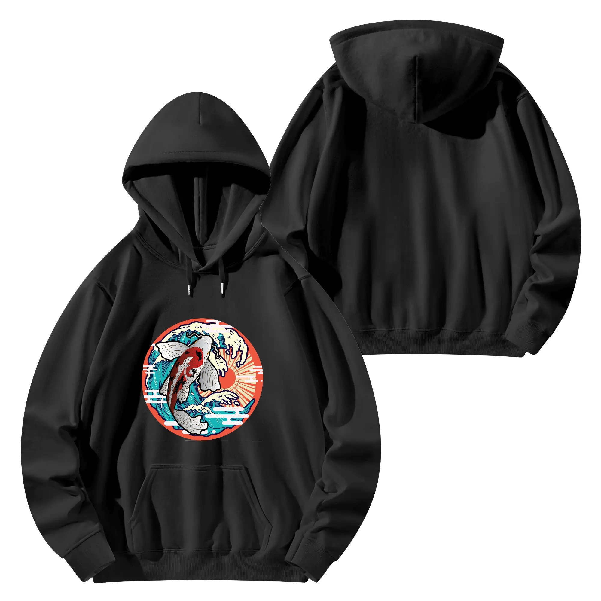 Printed Hoodie - Lucky Fish Japanese Style