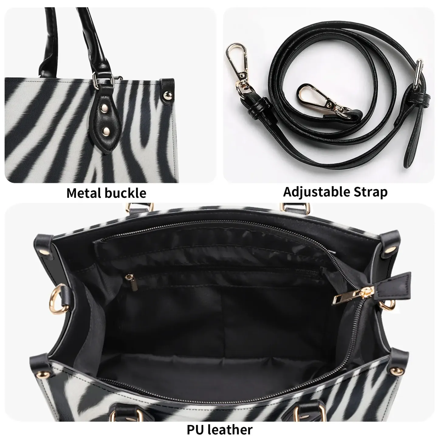 Personalized Leather Handbag Zebra