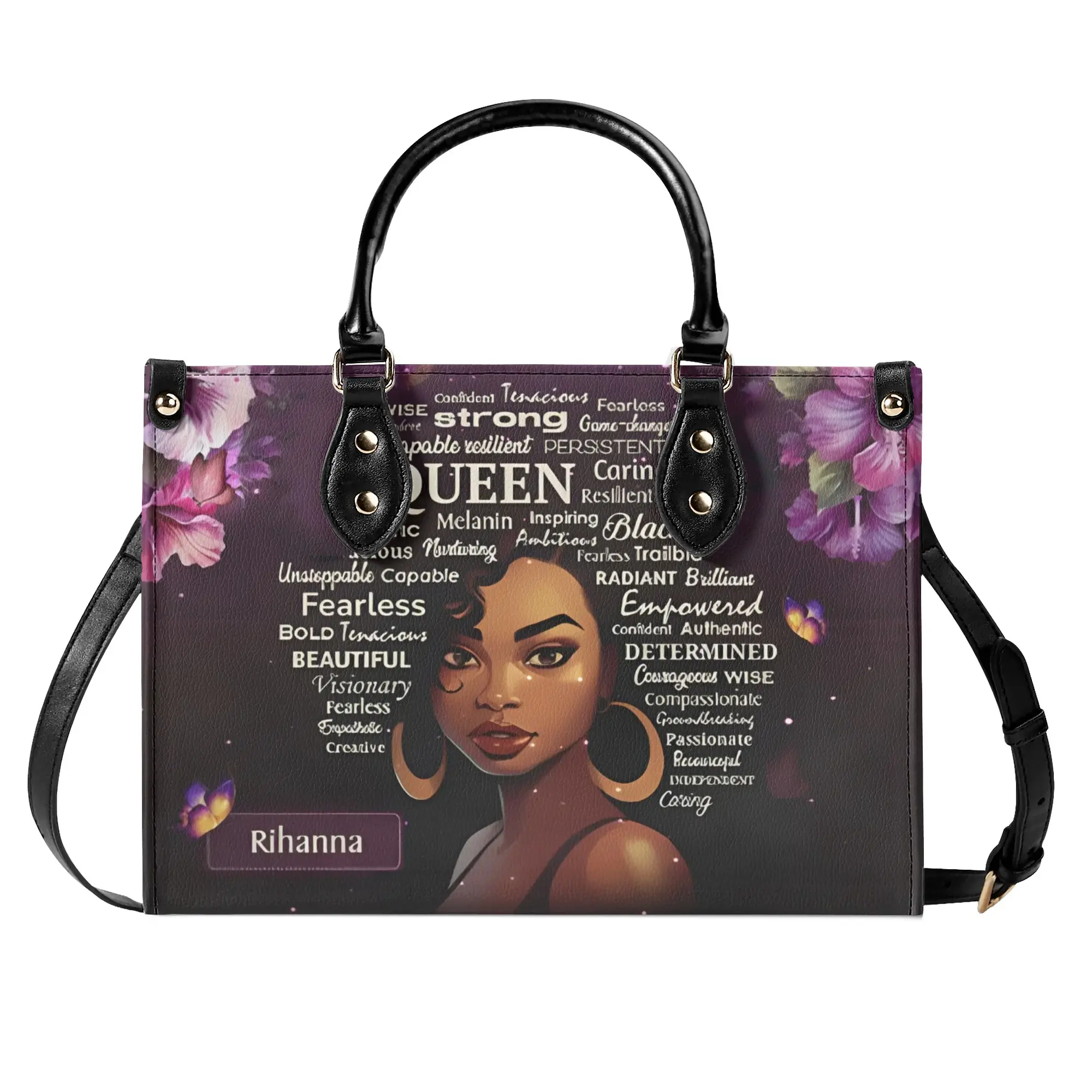 Personalized Leather Handbag Black Queen
