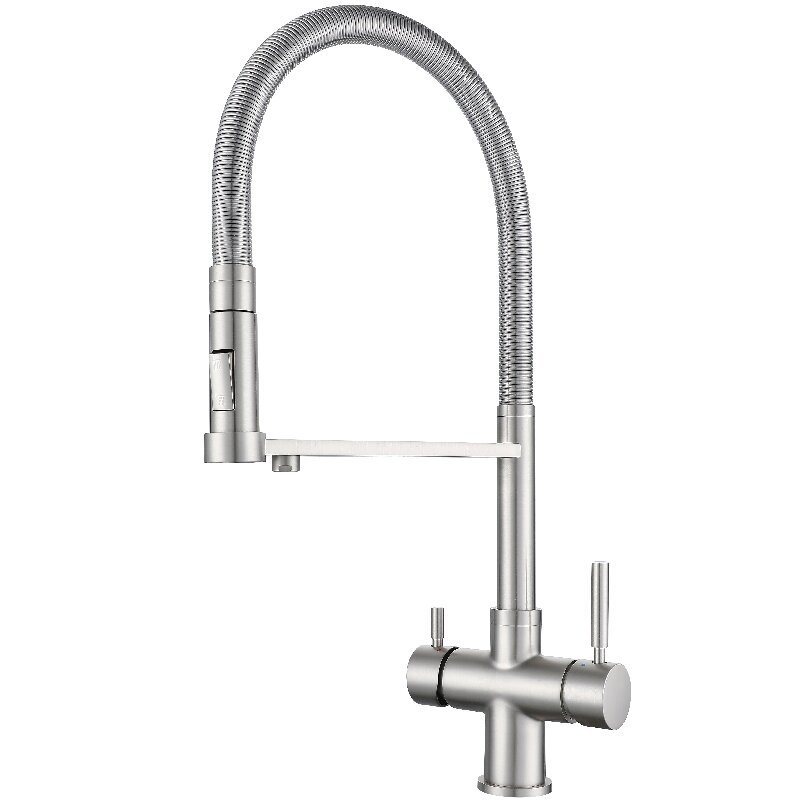 brushed 3-Way Kitchen Sink Faucet With Pull Out