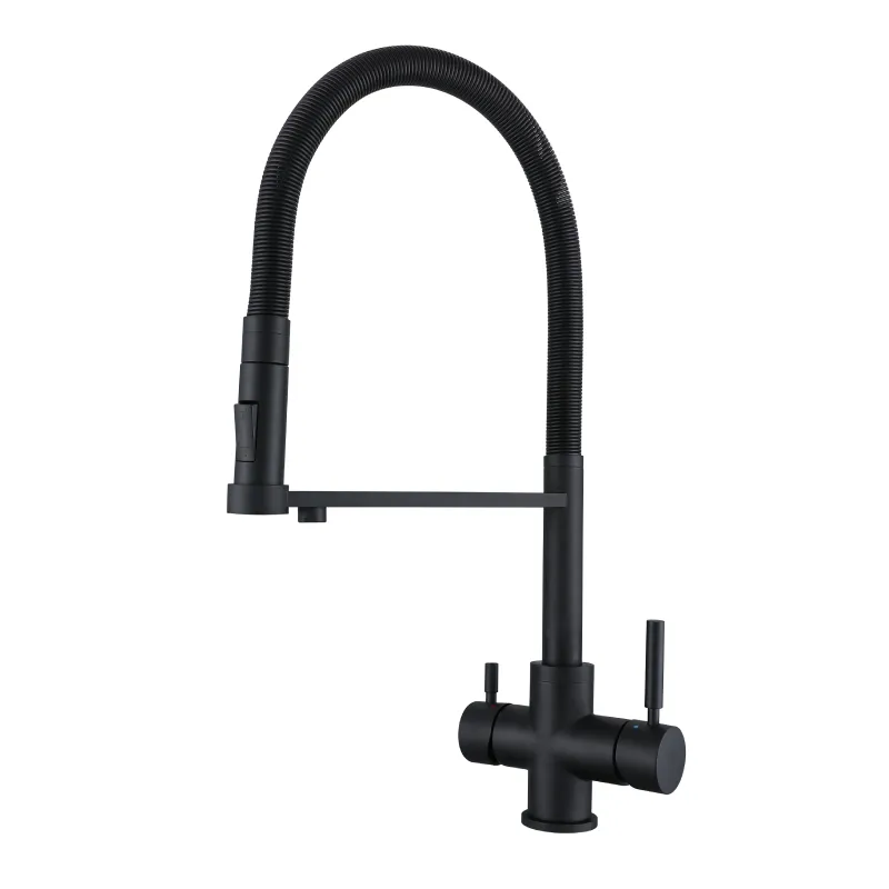 black 3-Way Kitchen Sink Faucet With Pull Out