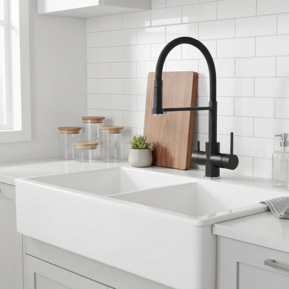 Black 3 Way Mixer Tap With Pull Out Spray-1