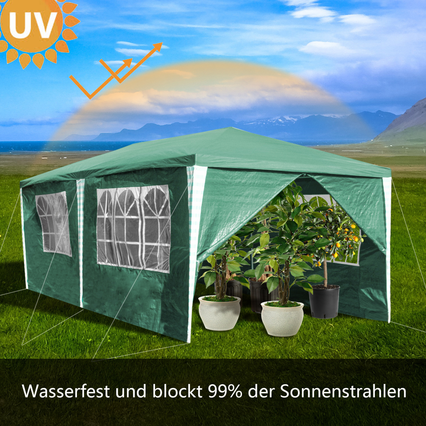 Pavillon Gewächshaus 3x6m Wasserdicht mit Seitenteilen