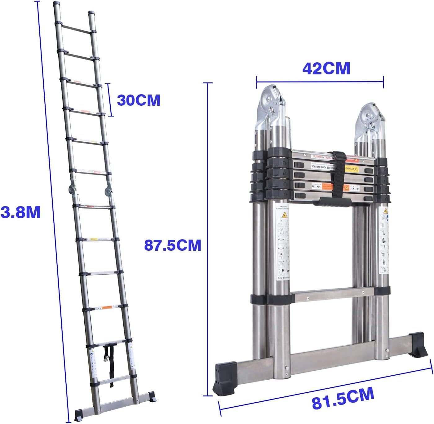 Teleskopleiter Klappleiter 3,8m(1.9m+1.9m)/5m(2.5m+2.5m) 