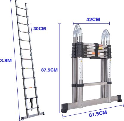 Teleskopleiter Klappleiter 3,8m(1.9m+1.9m)/5m(2.5m+2.5m) 