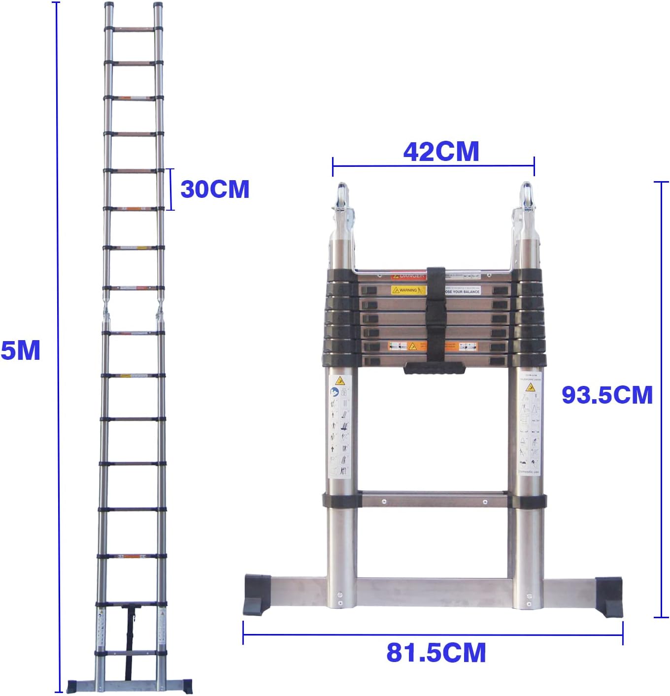 Teleskopleiter Klappleiter 3,8m(1.9m+1.9m)/5m(2.5m+2.5m) 