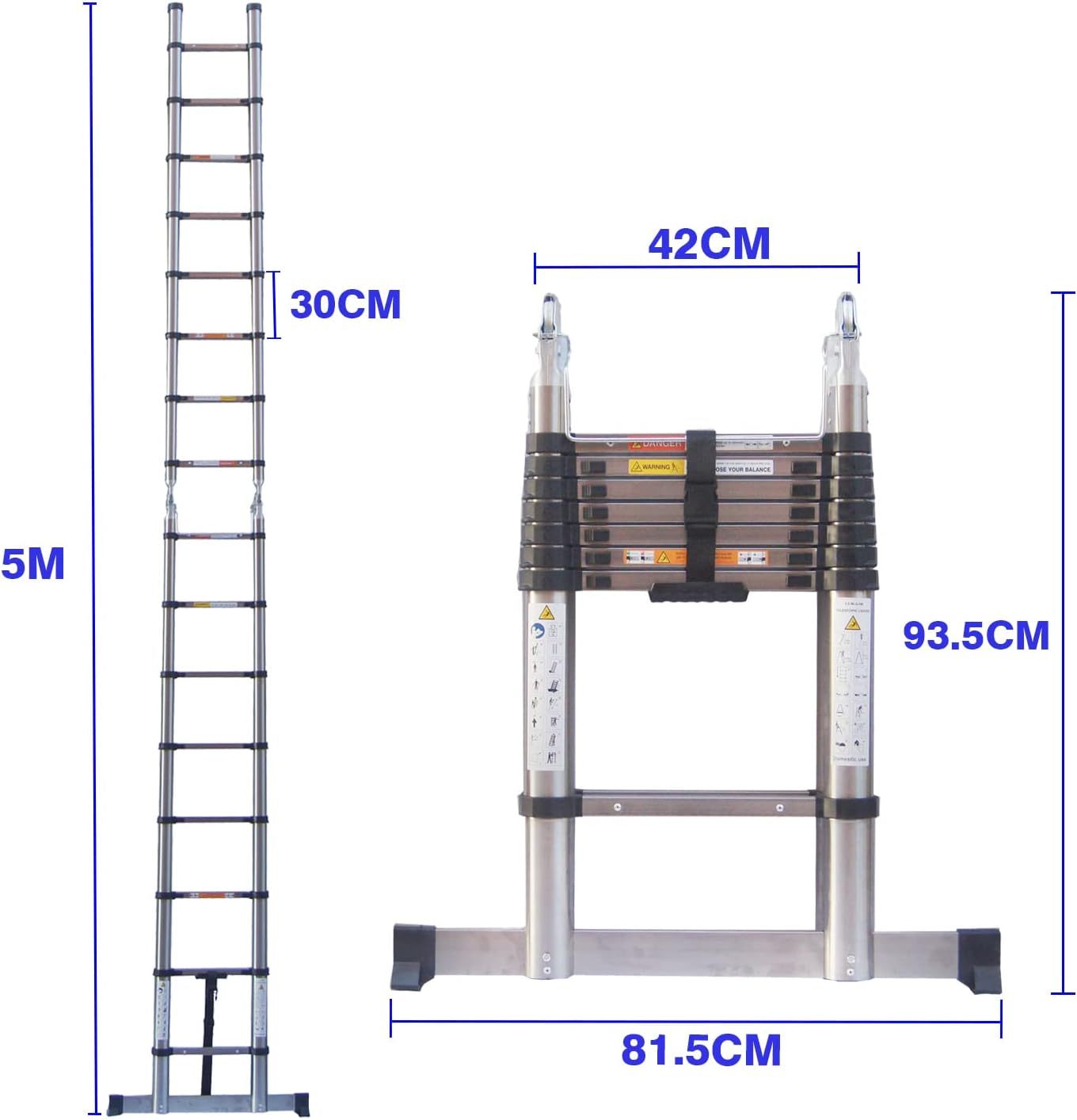 Teleskopleiter Klappleiter 3,8m(1.9m+1.9m)/5m(2.5m+2.5m) 