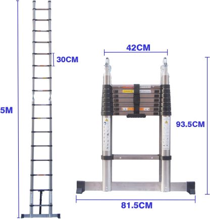 Teleskopleiter Klappleiter 3,8m(1.9m+1.9m)/5m(2.5m+2.5m) 