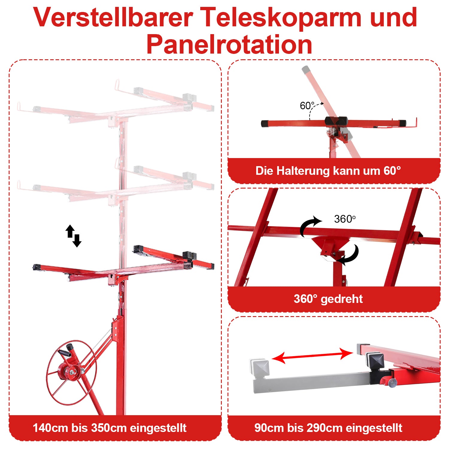 Plattenheber 68 kg Traglast klappbar höhenverstellbar 140 cm -350 cm
