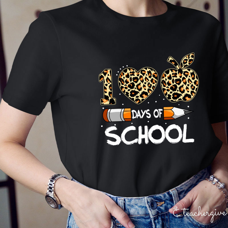 100 Days Of School Leopard Teacher T-Shirt