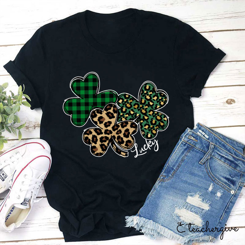 Leopard Shamrocks Lucky Teacher T-Shirt