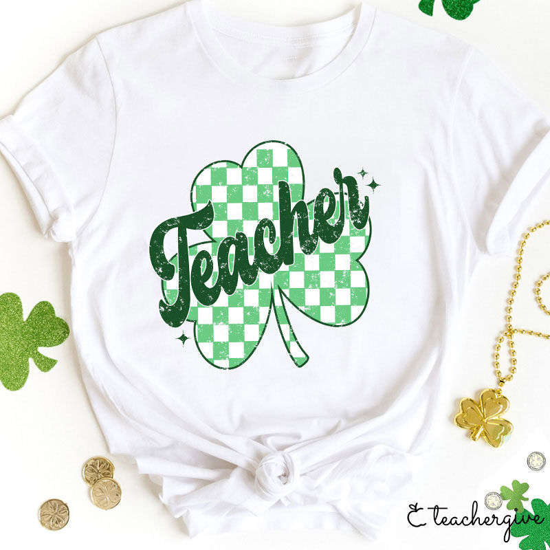 Lucky Teacher Checkerboard Grid Teacher T-Shirt