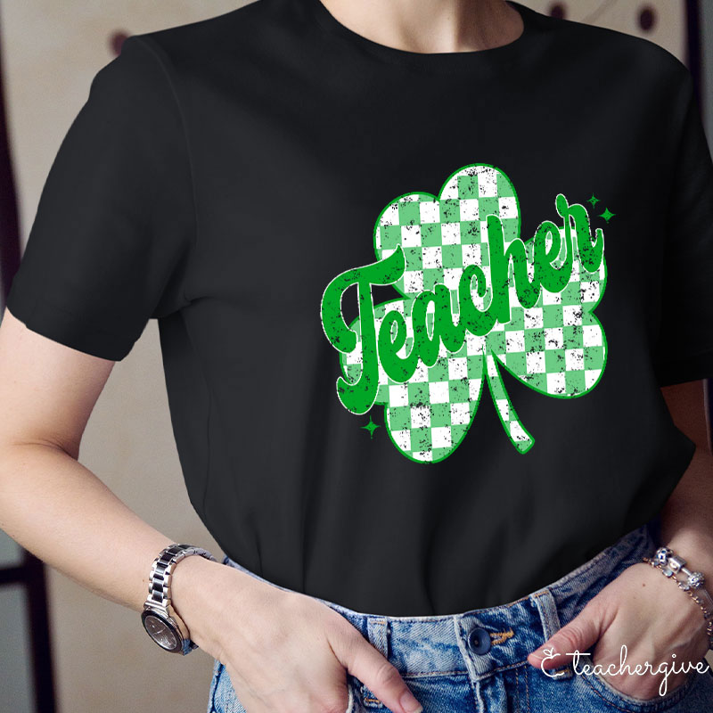 Lucky Teacher Checkerboard Grid Teacher T-Shirt