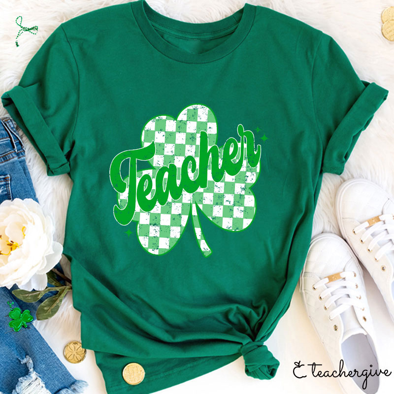 Lucky Teacher Checkerboard Grid Teacher T-Shirt