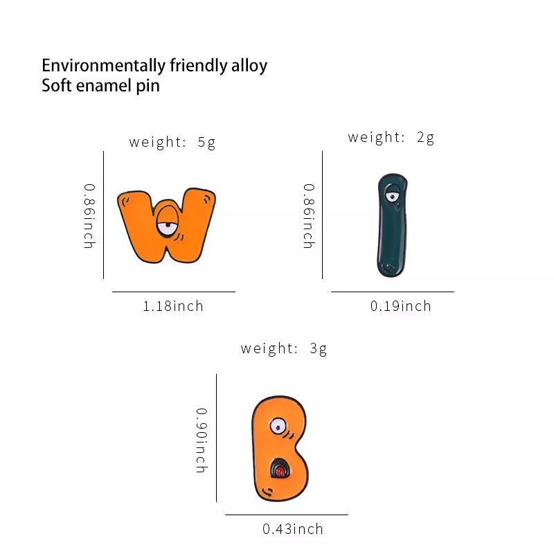 Cartoon 26 English letters Pin Set