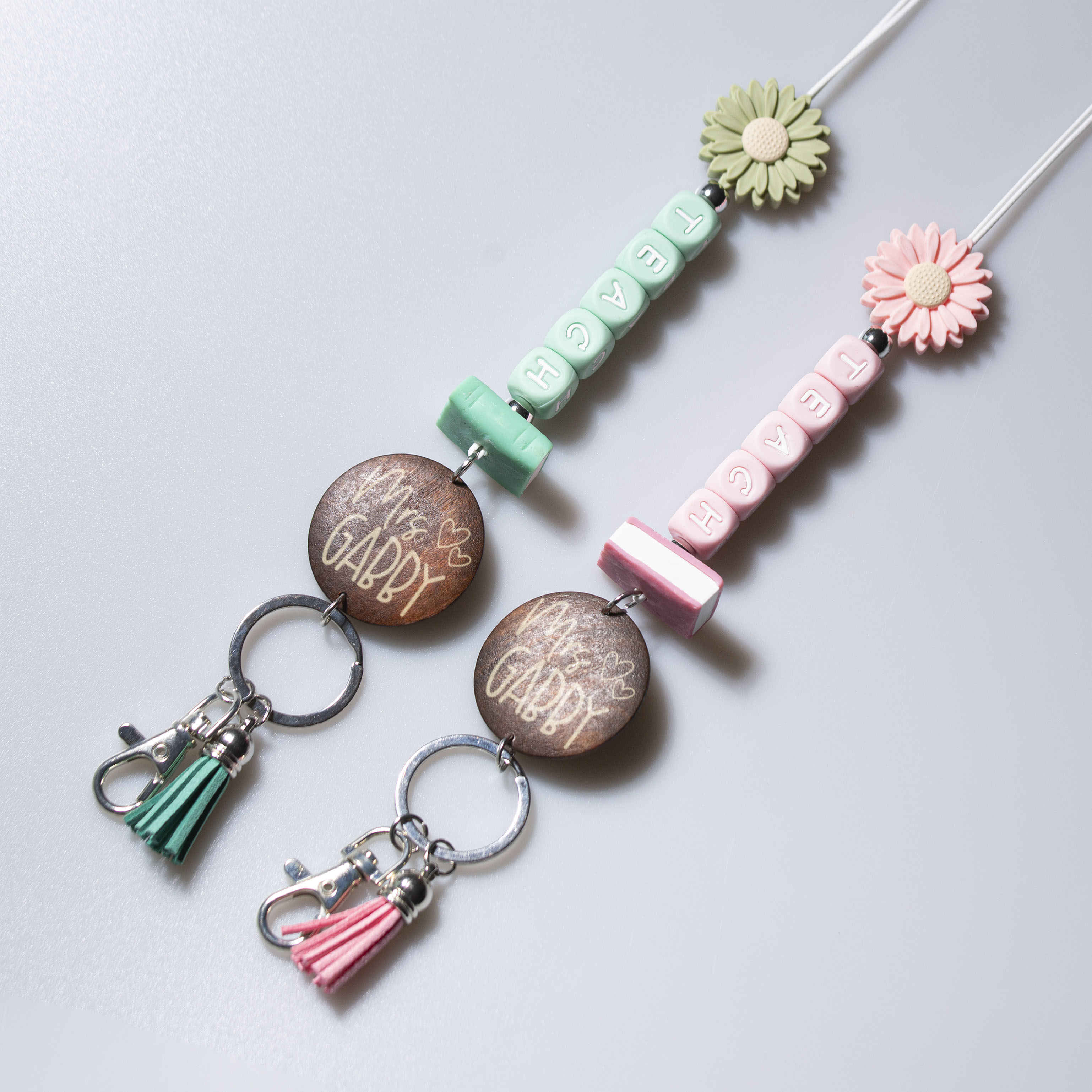 Personalized Teach Letter Sunflower Beaded Lanyard