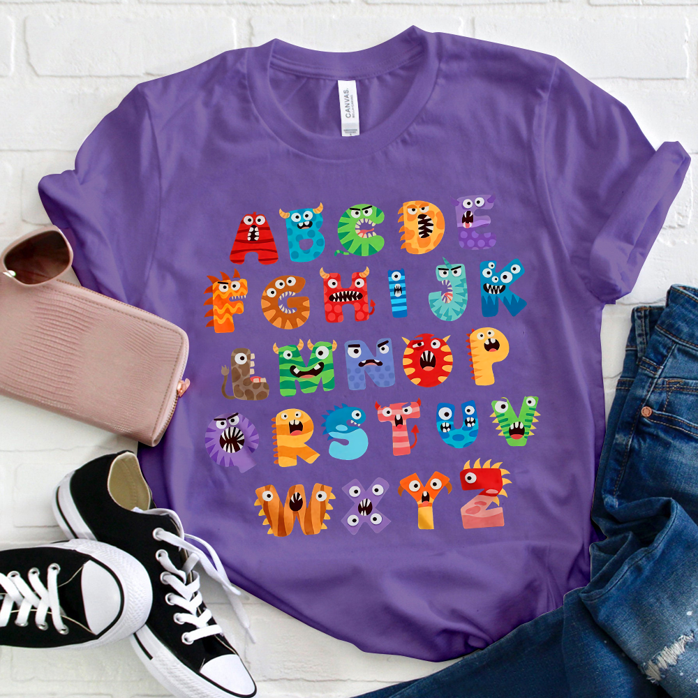 Cute Halloween Monster Alphabet School T-Shirt