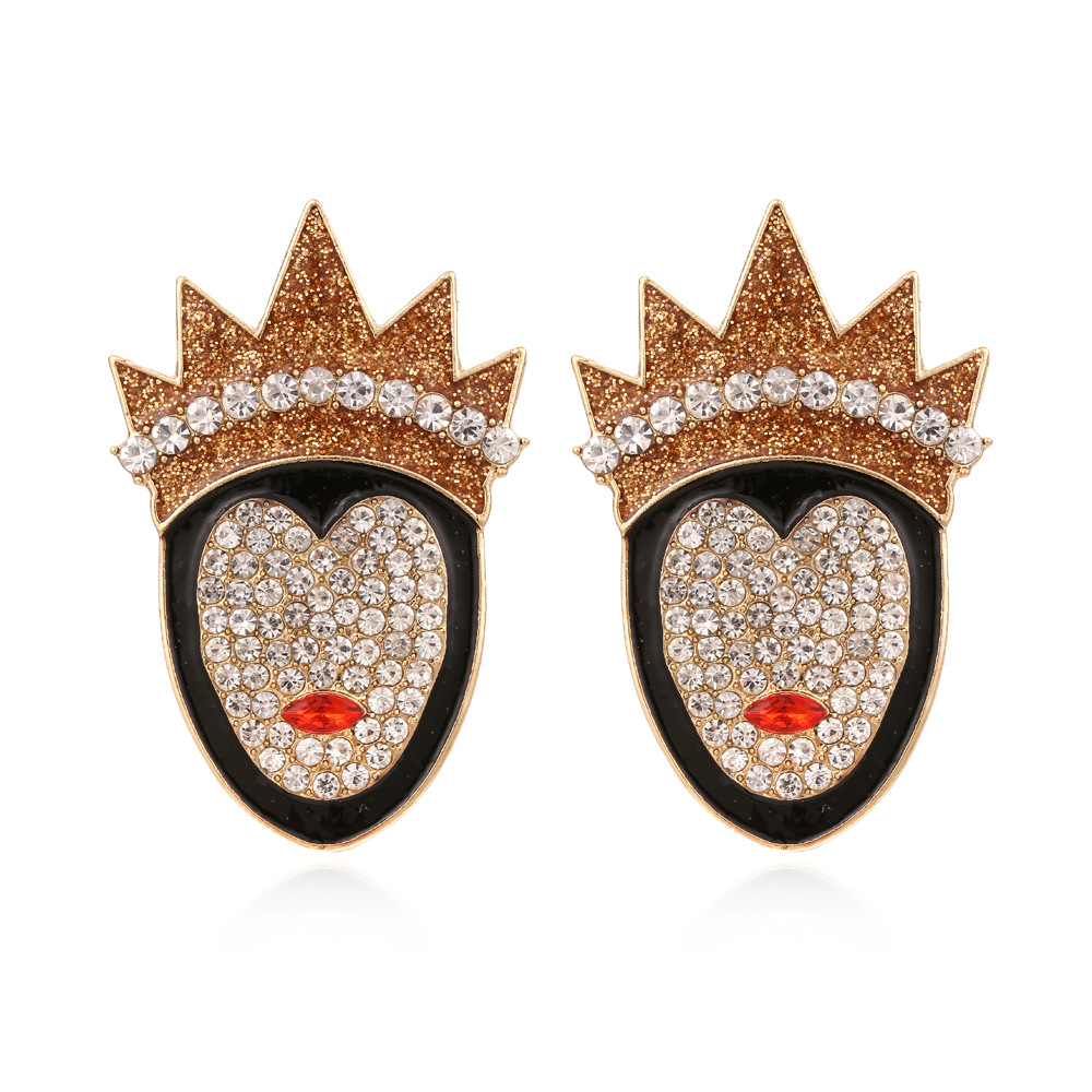 Queen And Crown  Rhinestone Metal Earrings