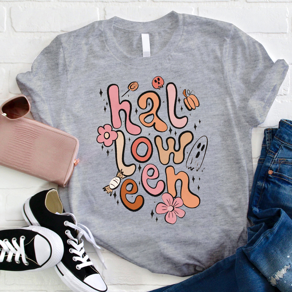 Flower And Cute Ghost Halloween T-Shirt