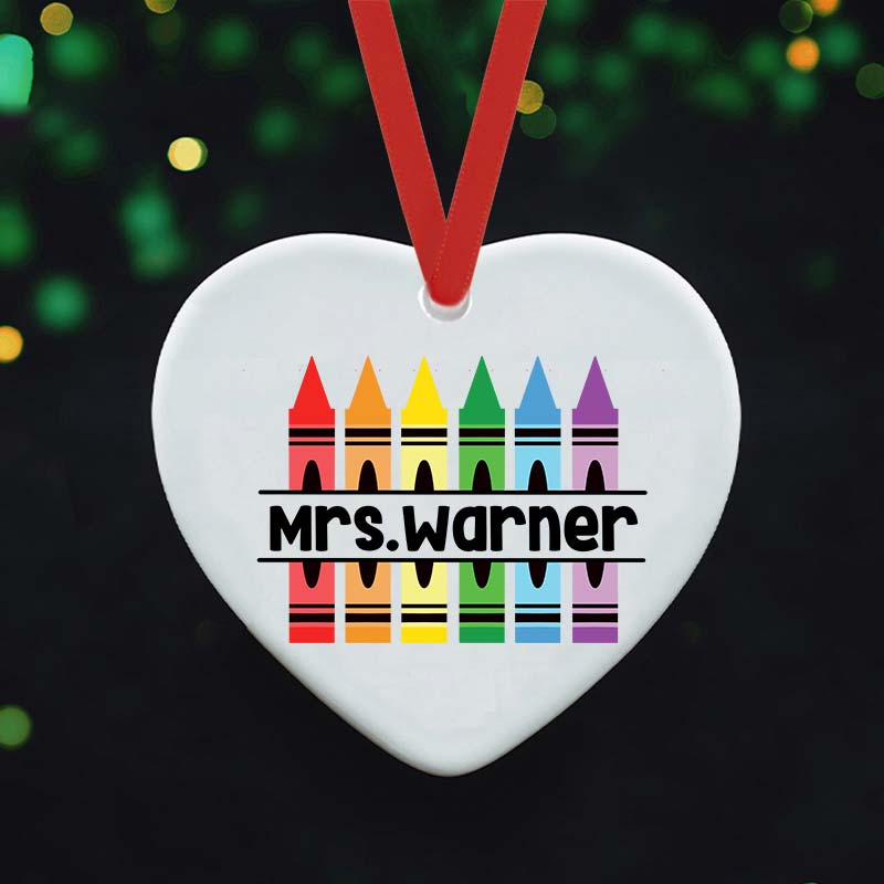 Personalized Penci Crayon Teacher Ceramic Christmas Ornament