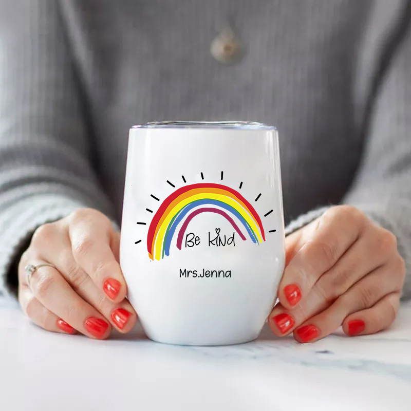 Personalized Be Kind Rainbow   Wine Tumbler