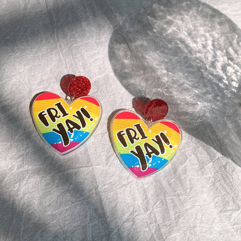 Rainbow Stripe FRI YAY  Acrylic Earrings