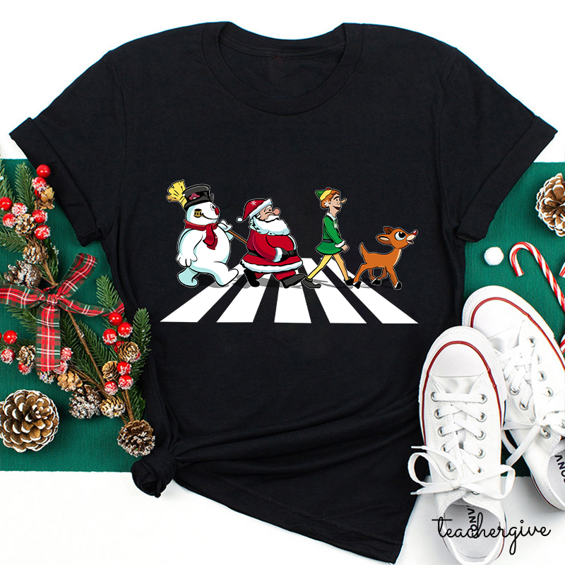 Santa Claus And His Friends Crossing The Road Teacher T-Shirt