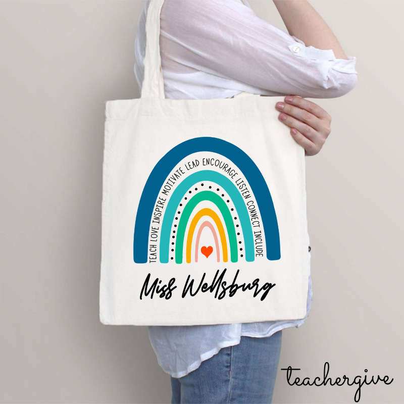 Personalized Teach Love Inspire Motivate Lead Encourage Listen Connect Include Teacher Tote Bag