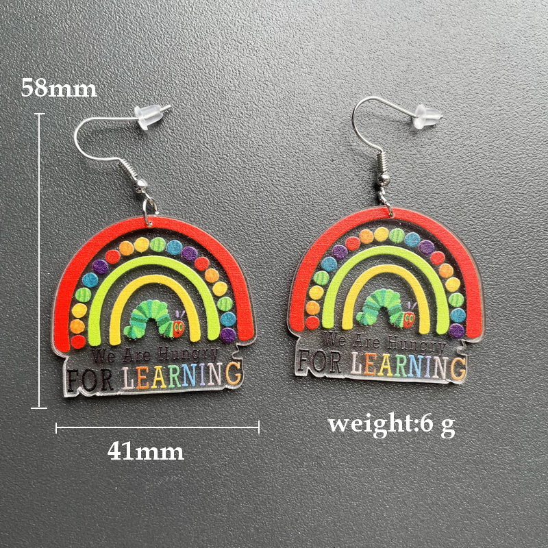 Blue Pencil Apple Books Leopard Acrylic Earrings